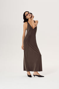 VELOUR MAXI DRESS BROWN