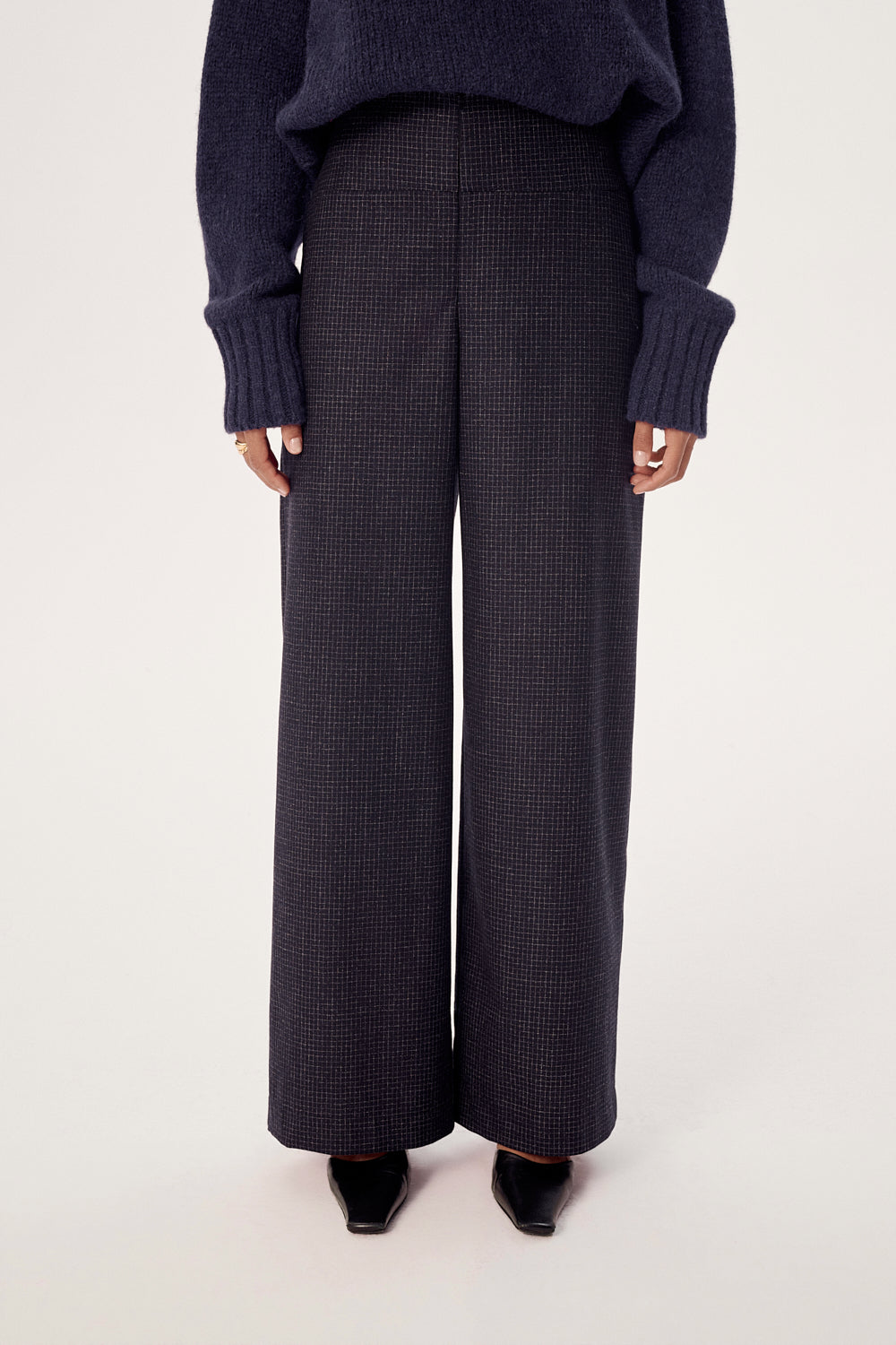 SPODNIE WEŁNIANE MASON NAVY CHECK
